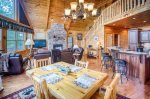 Open Family Room/ Dining / Kitchen on Main Level of Cabin